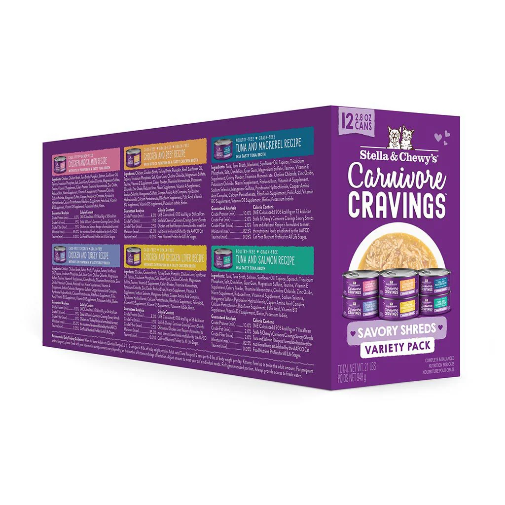 Carnivore Cravings Savory Shreds 2.8 oz Canned Variety Pack for Cats - Image 3