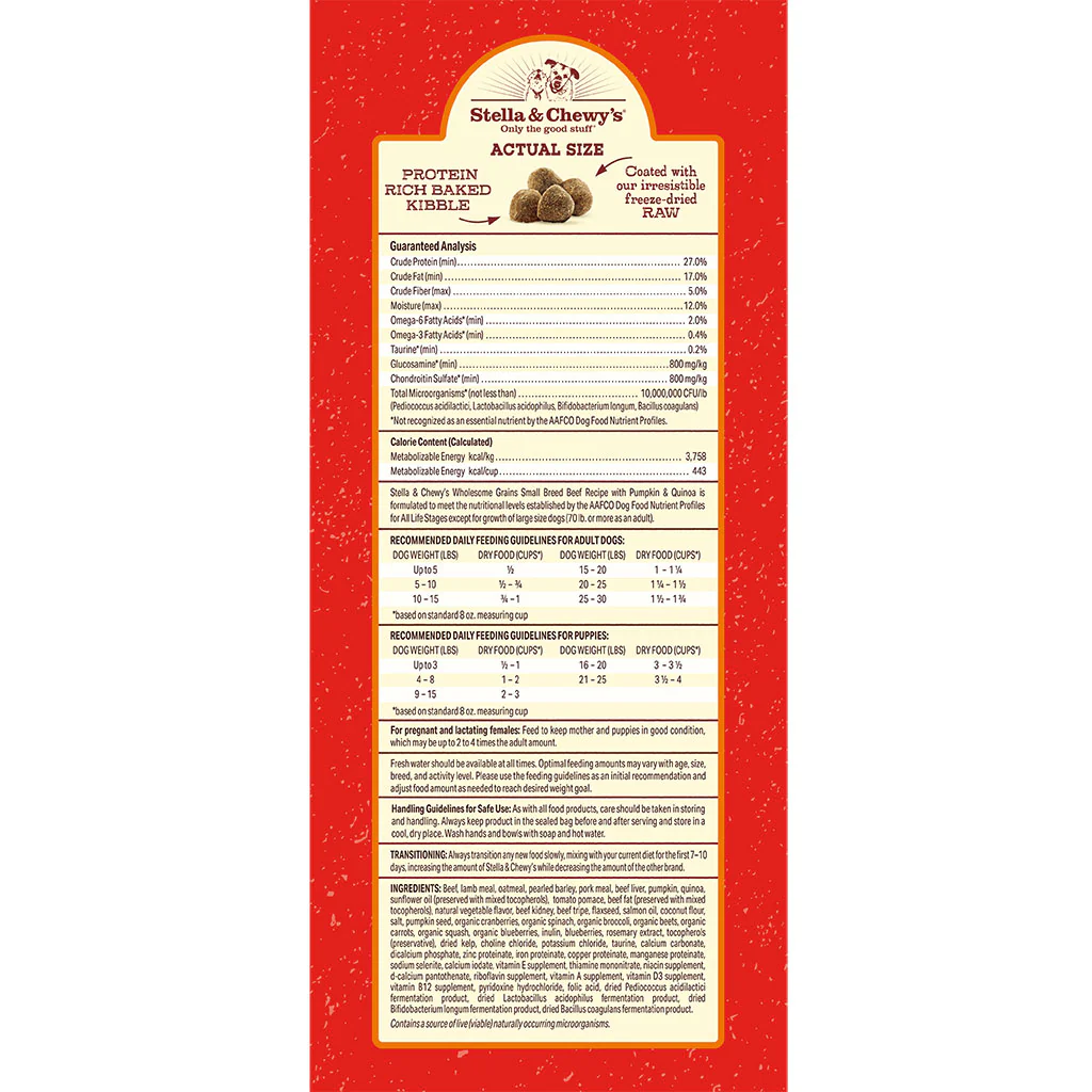 Beef Recipe with Pumpkin & Quinoa Raw Coated Kibble Wholesome Grains for Small Breed Dogs - Image 3
