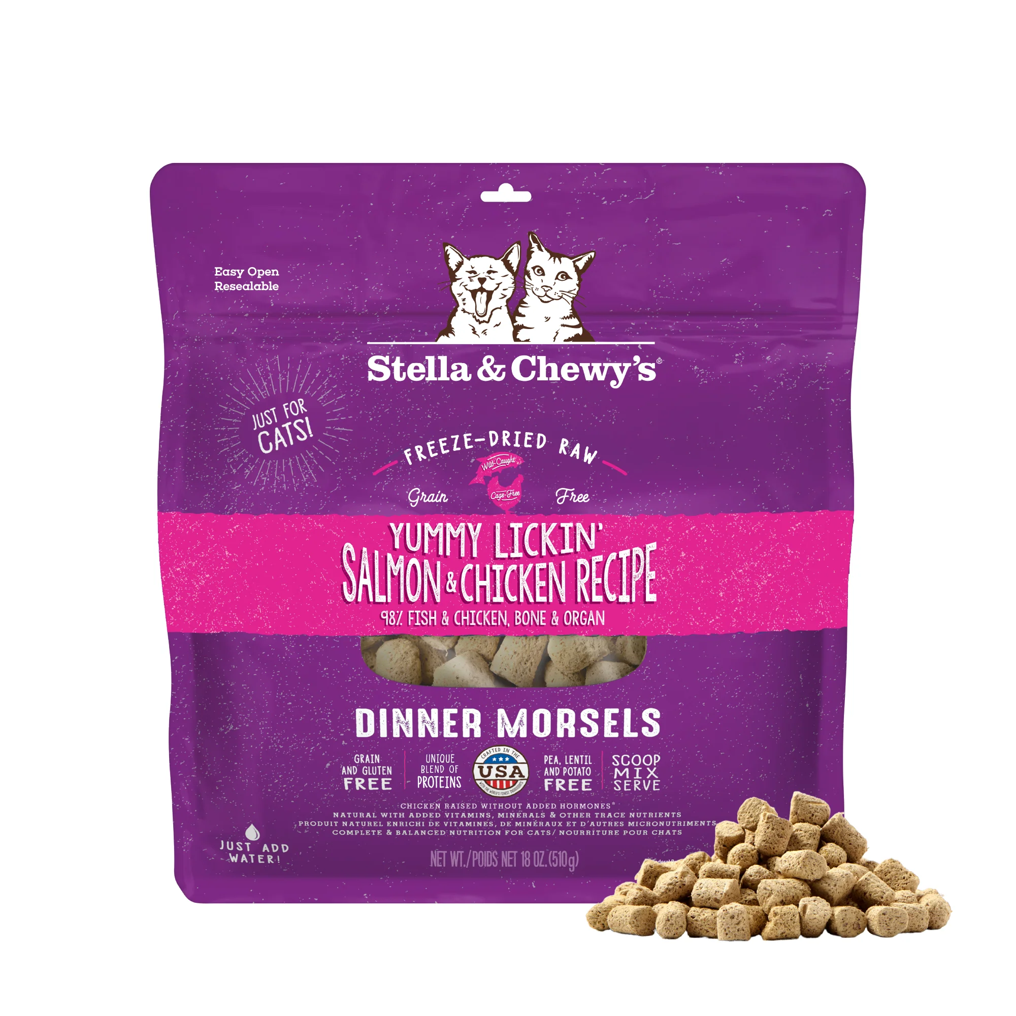Yummy Lickin’ Salmon & Chicken Freeze-Dried Raw Dinner Morsels for Cats - Image 3